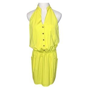 Gianni Bini Women’s Size Medium Silky Chartreuse Minidress Cutaway Shoulders
